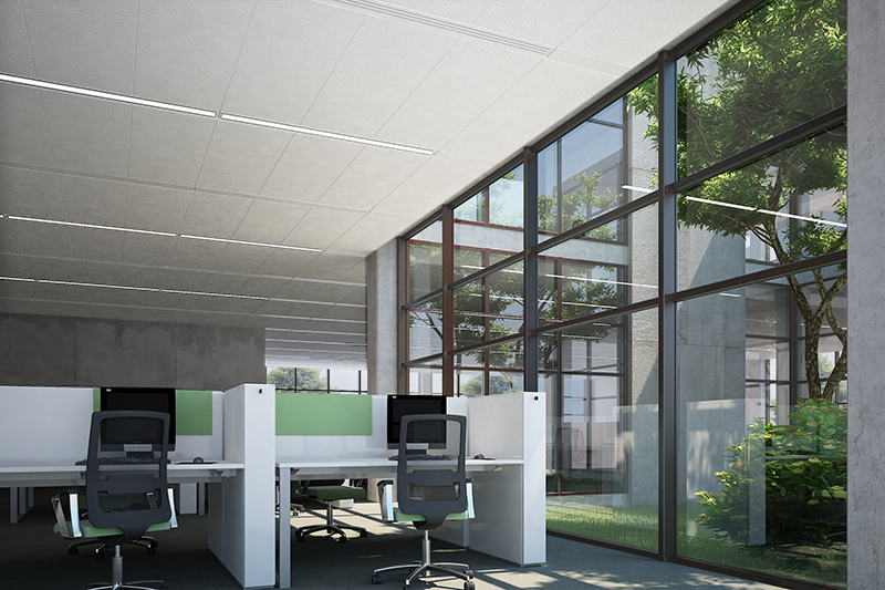 Widok wntrza biurowego z patio